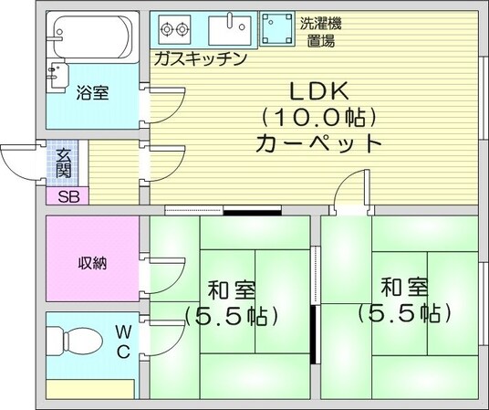 北３４条駅 徒歩5分 2階の物件間取画像